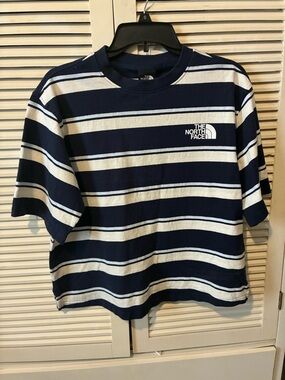 The North Face Navy and White Striped Short Sleeve Tee